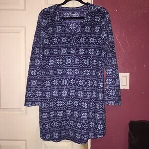 Croft & Barrow Intimates Blue Fair Isle Snowflakes Long Pajama Nightgown XXL